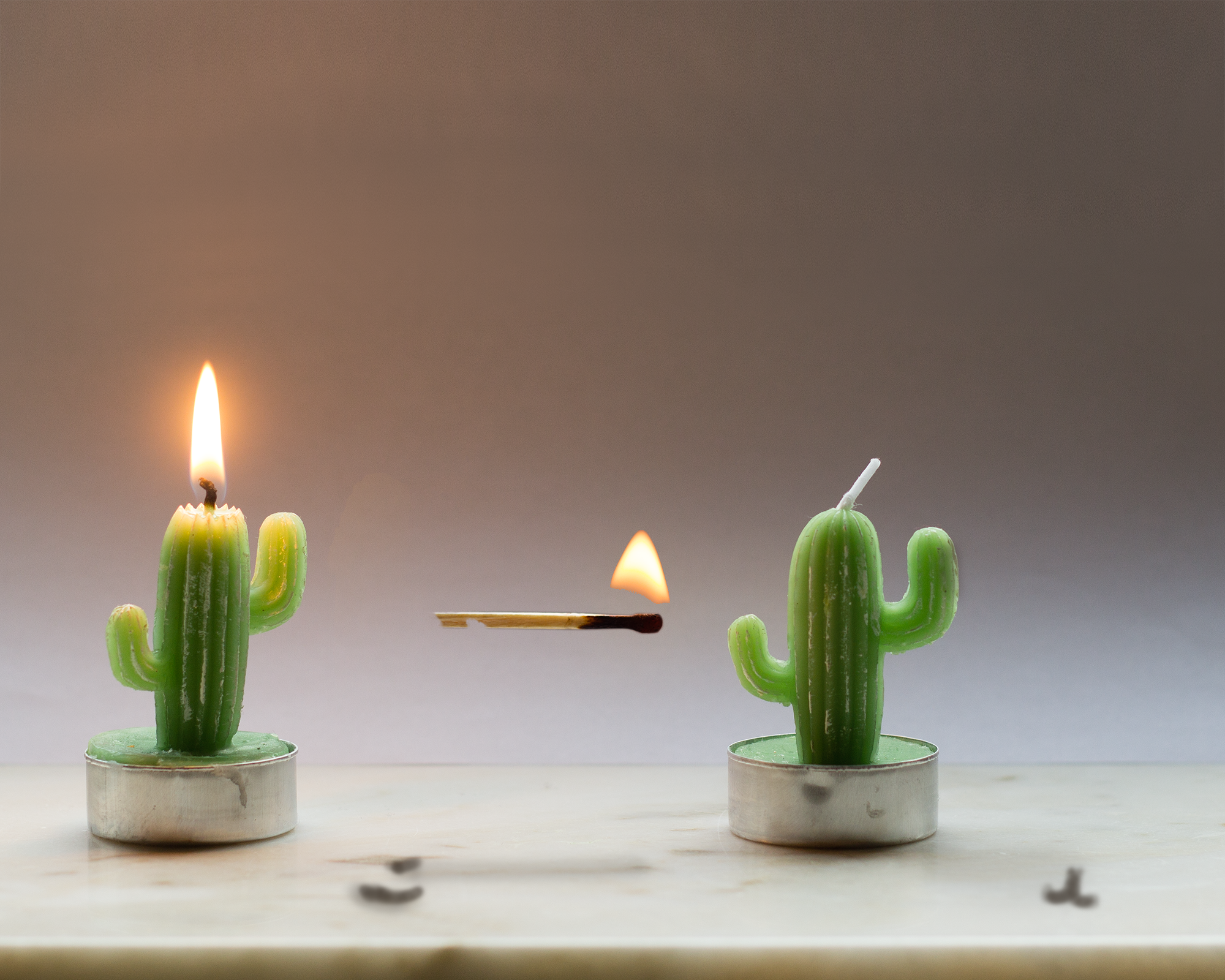 Bildmontage Kaktus Kerzen Schatten